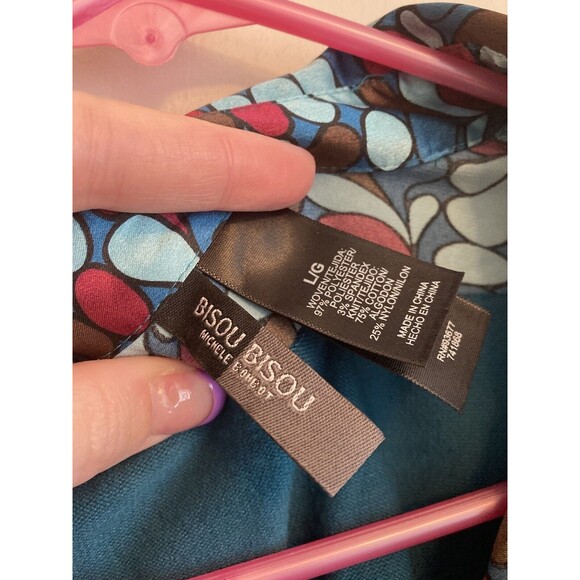 Bisou Bisou Women’s Fall Sweater Multicolor V-Neck Collared Layered Size Large - Picture 10 of 16